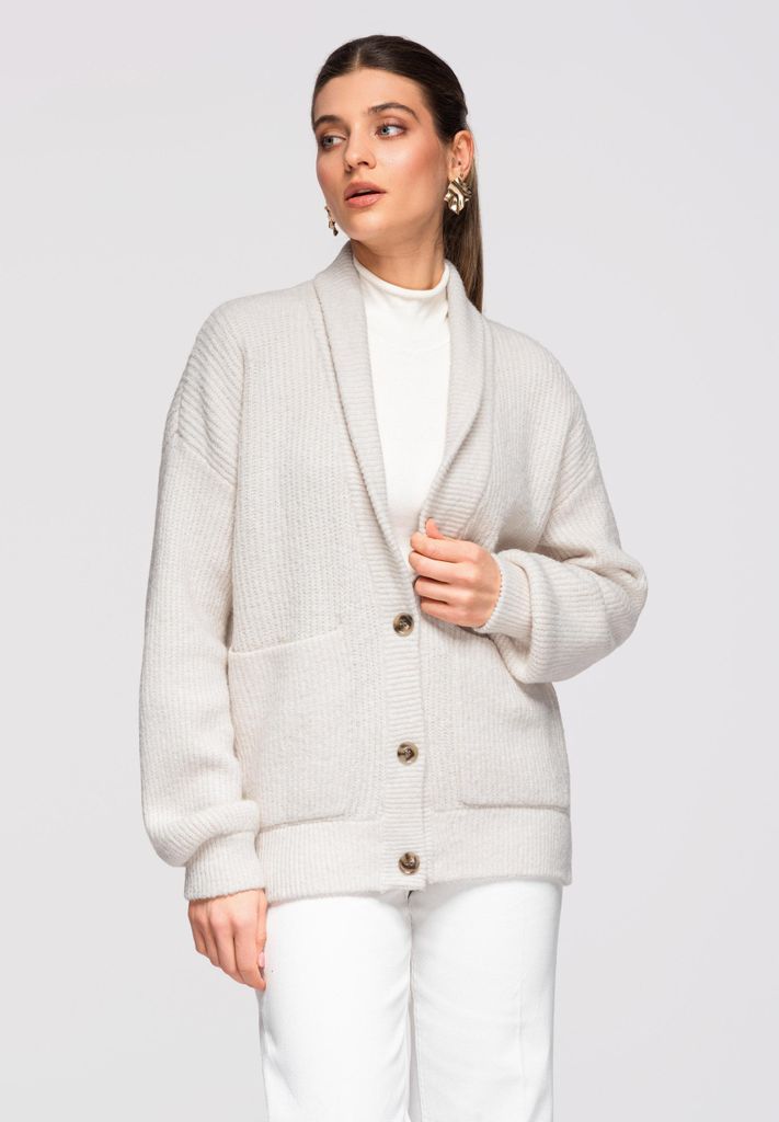 LARICA Strickpullover Oversize Schalkragen Damen Strickjacke OW-SWCD-0104 ecru ONESIZE