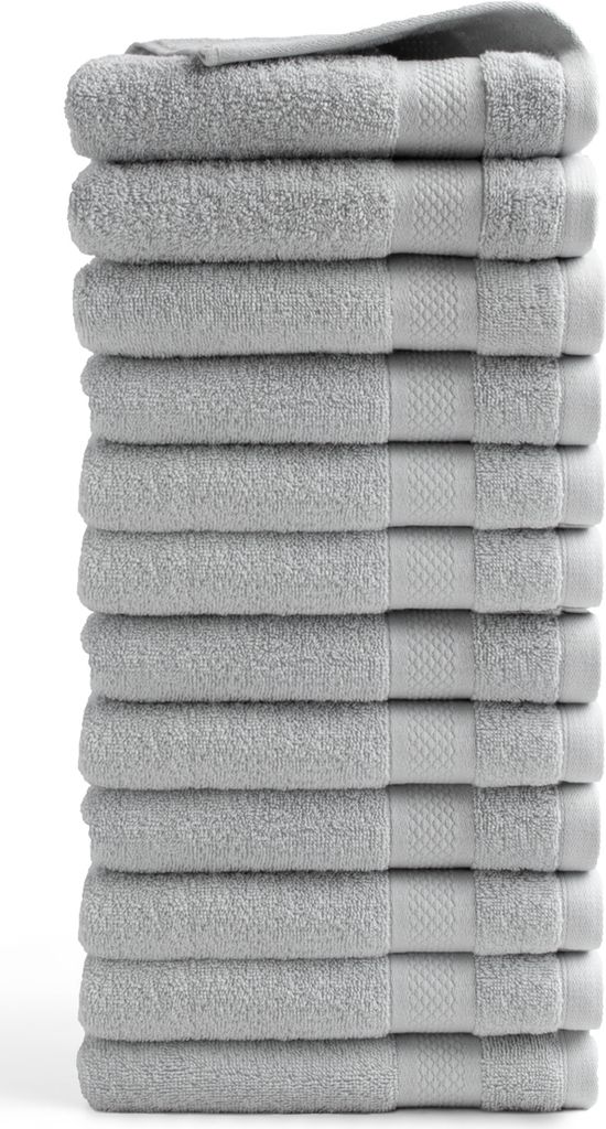 DoubleDry Hotel Kollektion Handtücher Set - 12 Teilig - 100% Baumwolle - 500 g/m² - Weich - 50x100 cm - Hell Grau