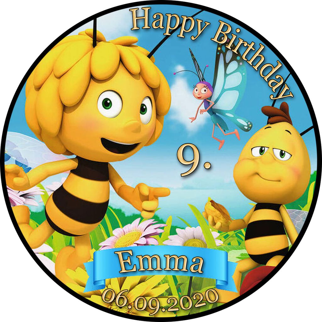 Tortenaufleger Fototorte Tortenbild Kindergeburtstag Biene Maja BMa01 (Zuckerpapier) Rund 14 cm Ø ohne Foto