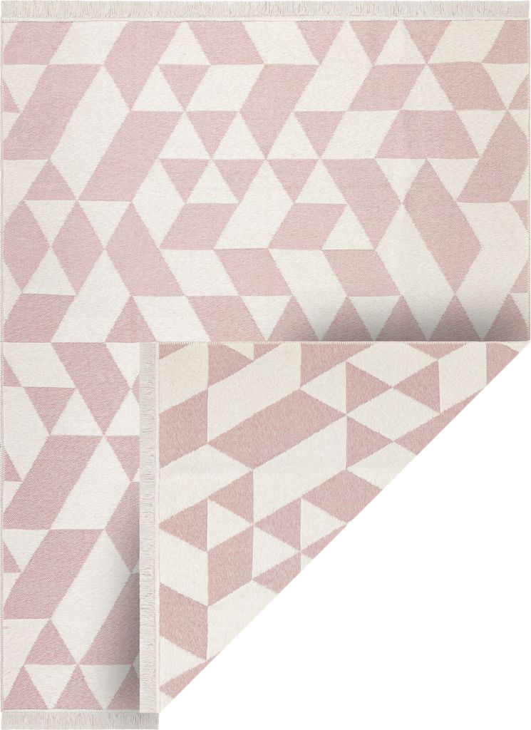 Teppich TWIN 22992 geometrisch, Baumwolle, doppelseitig, Ökologische Fransen - rosa / creme Rosa 120x170 cm