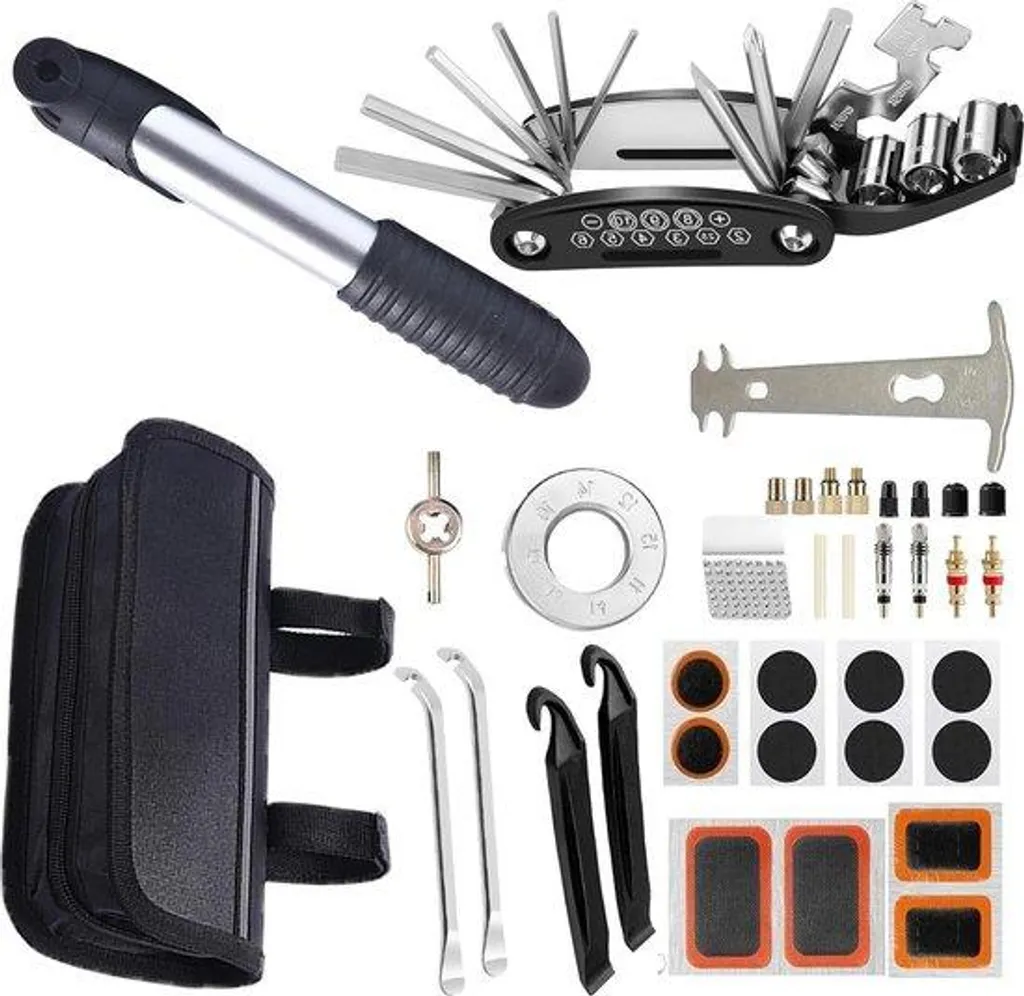 Trousse à outils vélo 37 pcs avec mini-pompe - Kit réparation VTT/Course