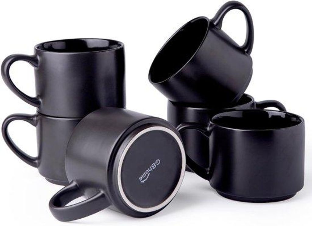 Keramische Kaffeebecher-Set aus 6 Stücken, 400ml, stapelbar, magnetron- und Geschirrspülerbeständig, matt schwarz