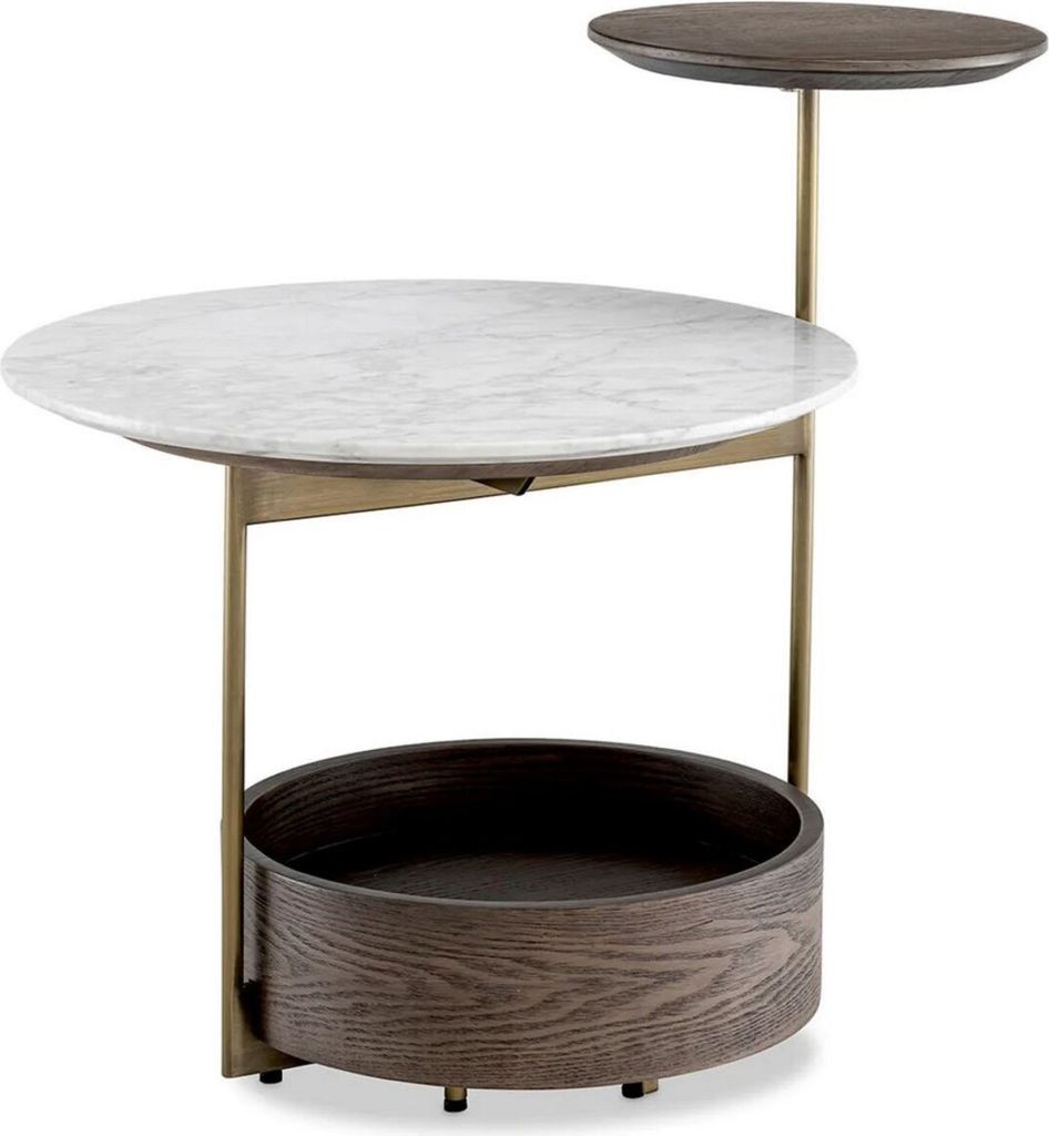 Casa Padrino Luxus Beistelltisch mit Marmorplatte Braun / Weiß / Messing 59,5 x 45 x H. 54,5 cm - Wohnzimmer Möbel - Luxus Möbel - Wohnzimmer Ei...