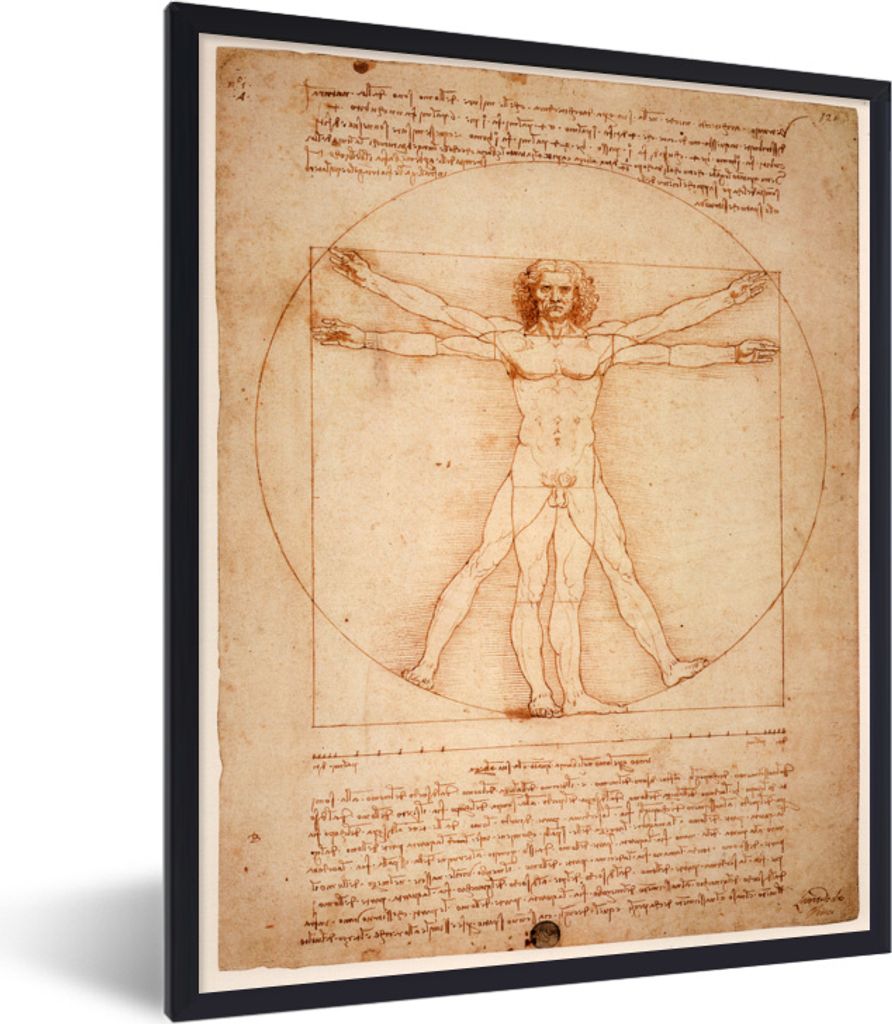 MuchoWow MuchoWow Gerahmtes Poster Der vitruvianische Mensch - Leonardo da Vinci 60x80 cm - Poster mit zchwarzem Bilderrahmen - Premium - Wandd...