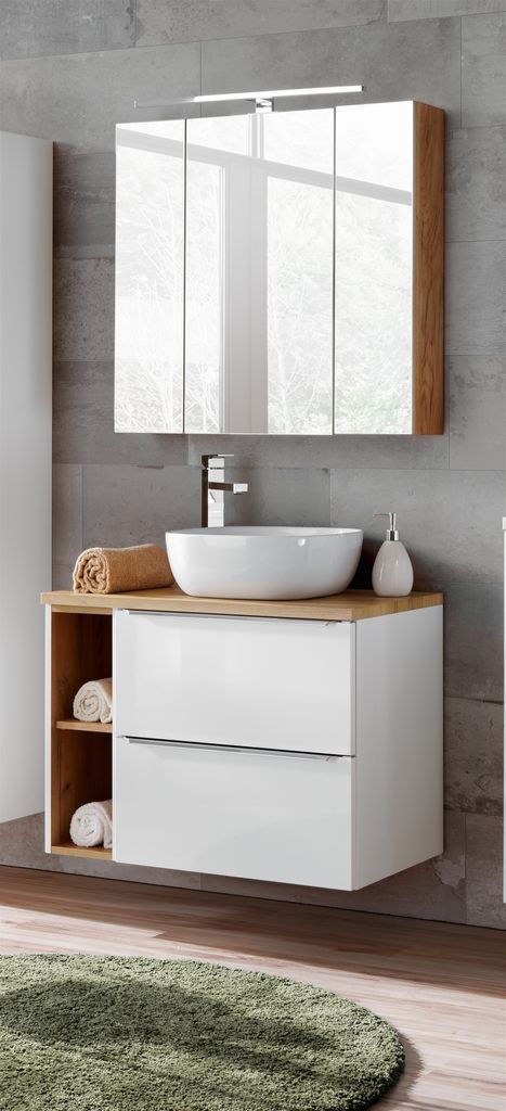 Badmöbel Set 5-tlg Badezimmerset PERUGIA Weiss HGL inkl.Waschbecken