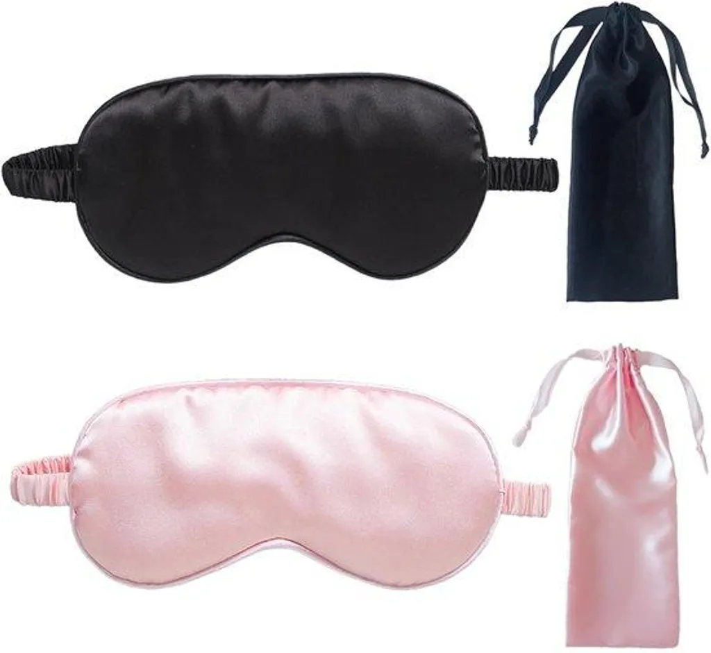 Masque de sommeil en soie ultra-doux noir et rose avec élastique réglable