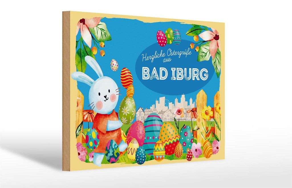 Holzschild Ostern Ostergrüße 30x20cm BAD IBURG Geschenk Deko