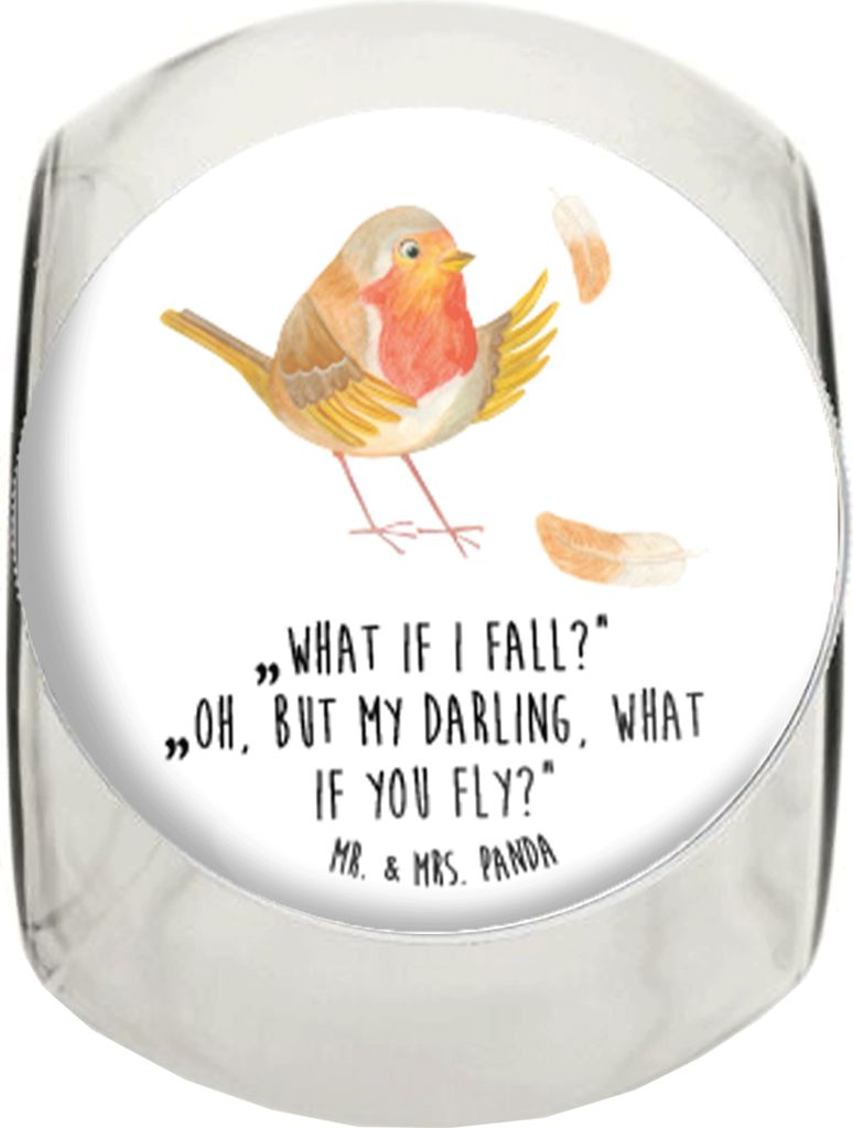 Mr. & Mrs. Panda keksdose glas Rotkehlchen Federn L 870ml - Weiß - Geschenk, Tiermotive, Vogel, Spruch Motivation, Teedose, Bonboniere, Sprüche, ...