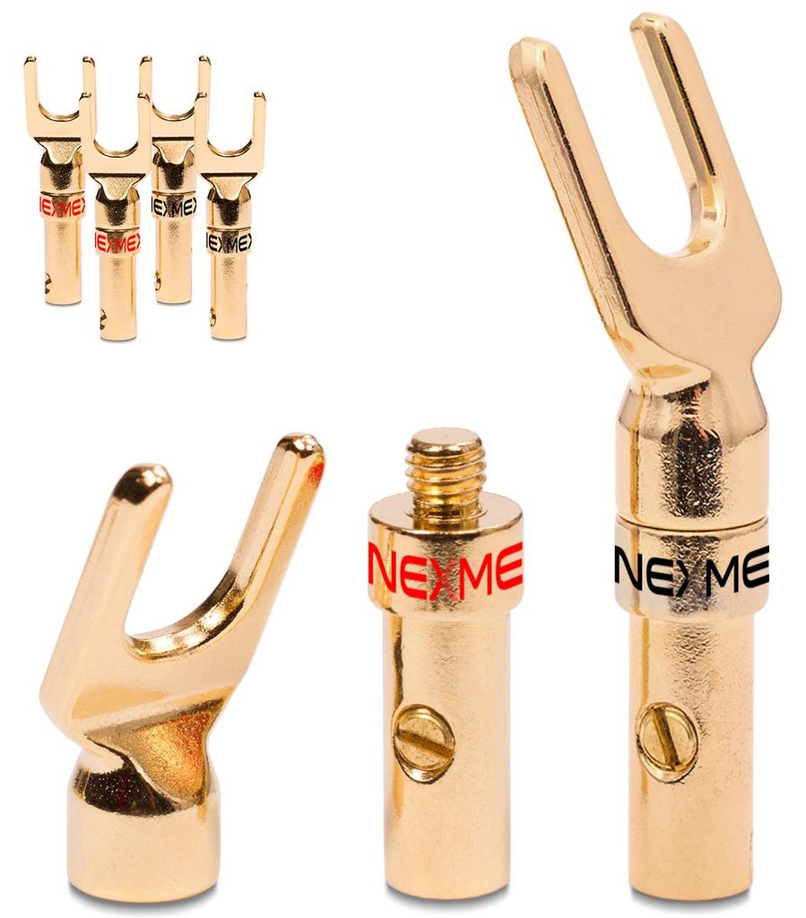 NEXMEX Kabelschuhe 6x Hifi Gabelschuhe Y-Anschluss Kabel bis 6mm² 24k vergoldet