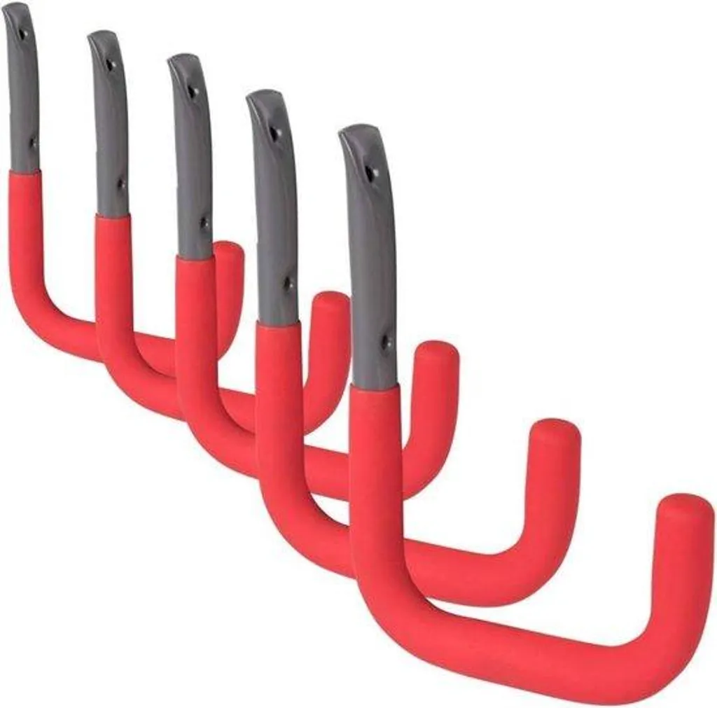 Lot de 5 crochets muraux gris et rouge 12 mm - Support de garage 140x115