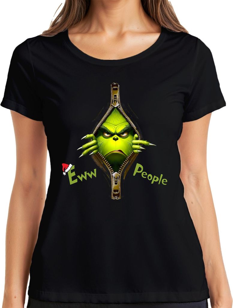 Grinch Eww People Reißverschluss Weihnachten mürrisch Grinchmas Damen T-Shirt, Schwarz, 3XL