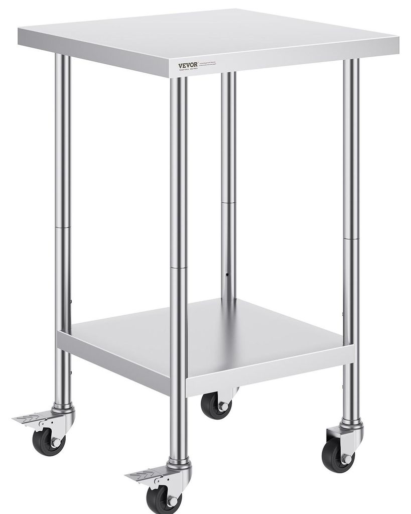 Stainless Steel Work Table Commercial Prep Table 24x24 Inch With 4 Casters