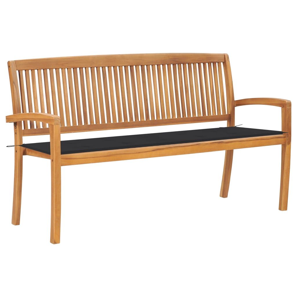 Ankonbej Stapelbare Gartenbank mit Auflage 159 cm Massivholz Teak