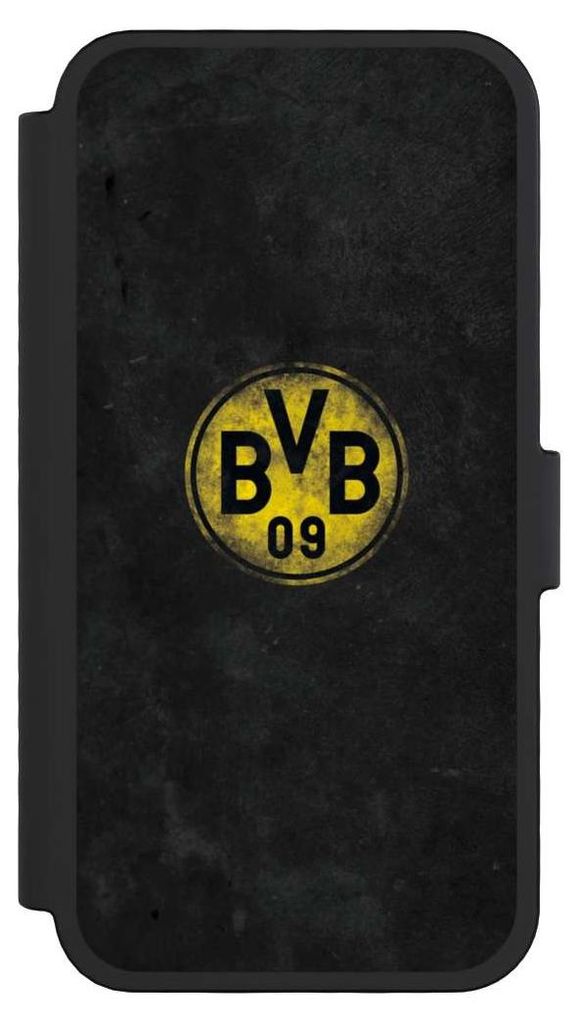 NIVOCASE Klapphülle für Apple iPhone 16 Pro Handyhülle aus Kunst Leder NIVOflip schwarz BVB Borussia Dortmund Fanartikel