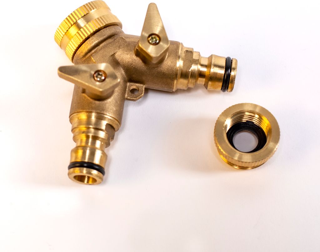 UPP Wasserverteiler 2 Wege für 1/2" + 3/4" Wasserhahnanschluss Wasserhahnstecker