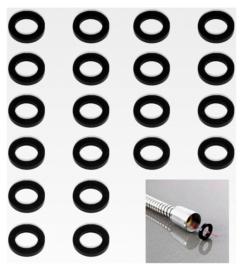 Dichtungsringe für Duschkopf, 20 Stück Set 19 mm Gummidichtungen für Duschschlauch und Wasserhähne (Schwarz)