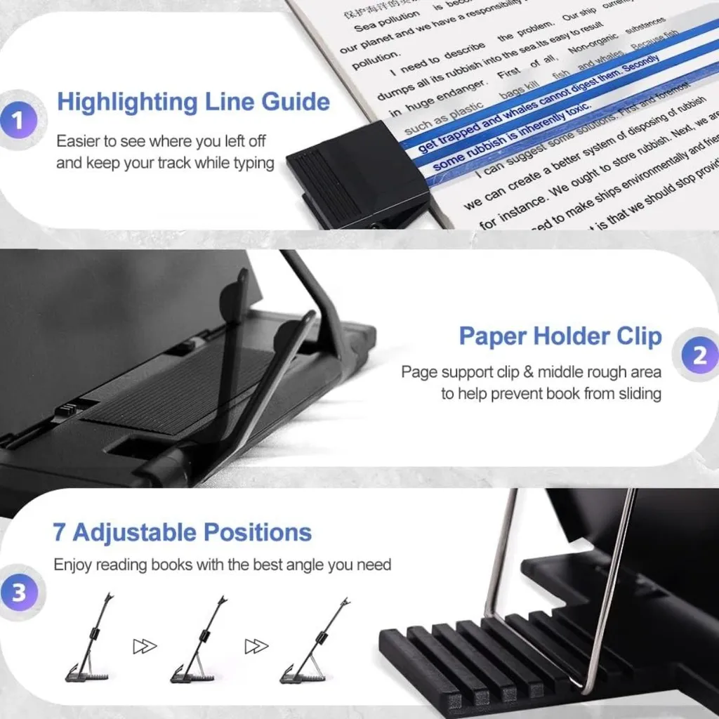 Support de Document A4 Réglable INF - Ergonomie Optimale pour Bureau