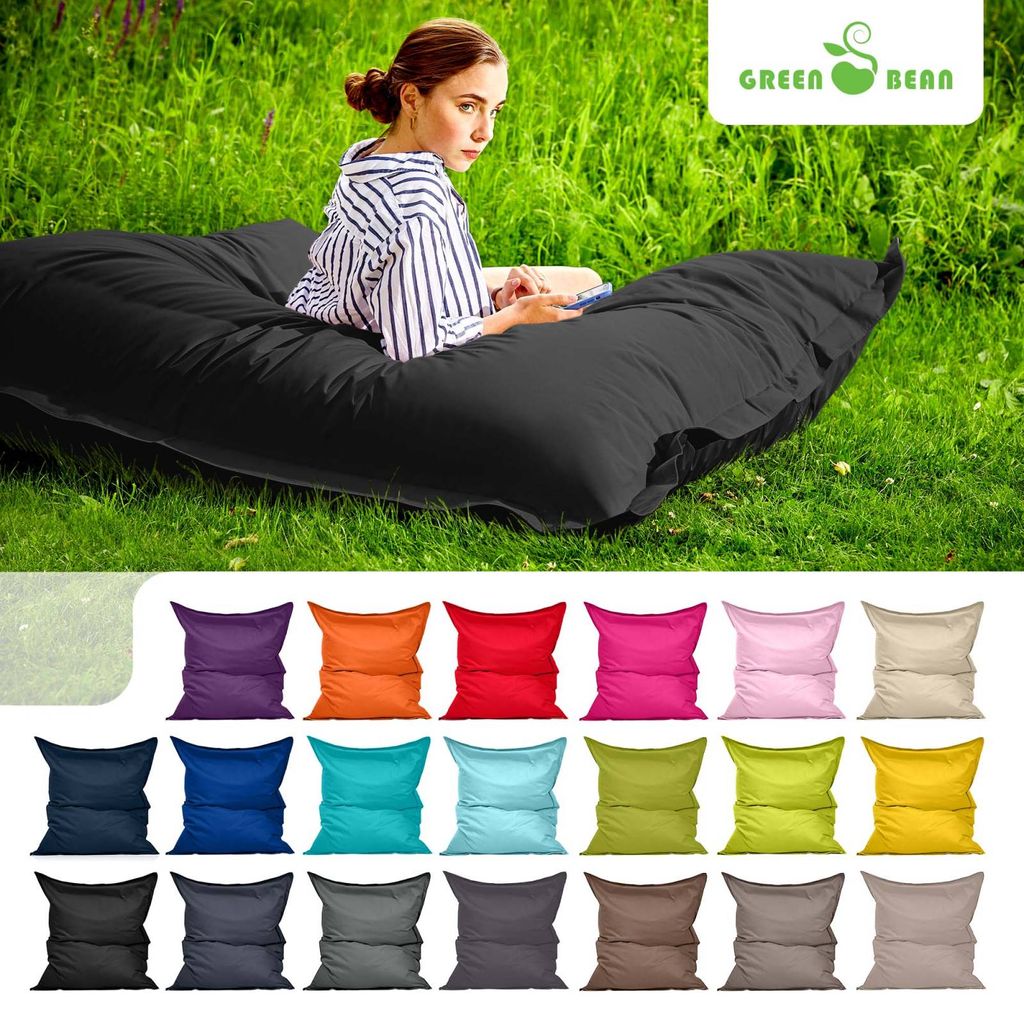 Green Bean Indoor Sitzsack "Square" 140x180cm mit 380 Liter EPS Perlen Füllung - für Kinder & Erwachsene - Schwarz