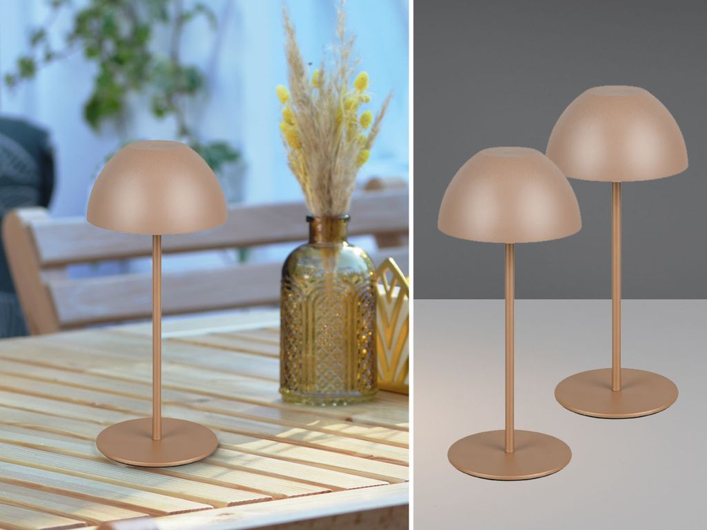 2er SET Akku LED Outdoor Tischlampen Coffee Braun Pilzlampen kabellos 20cm klein