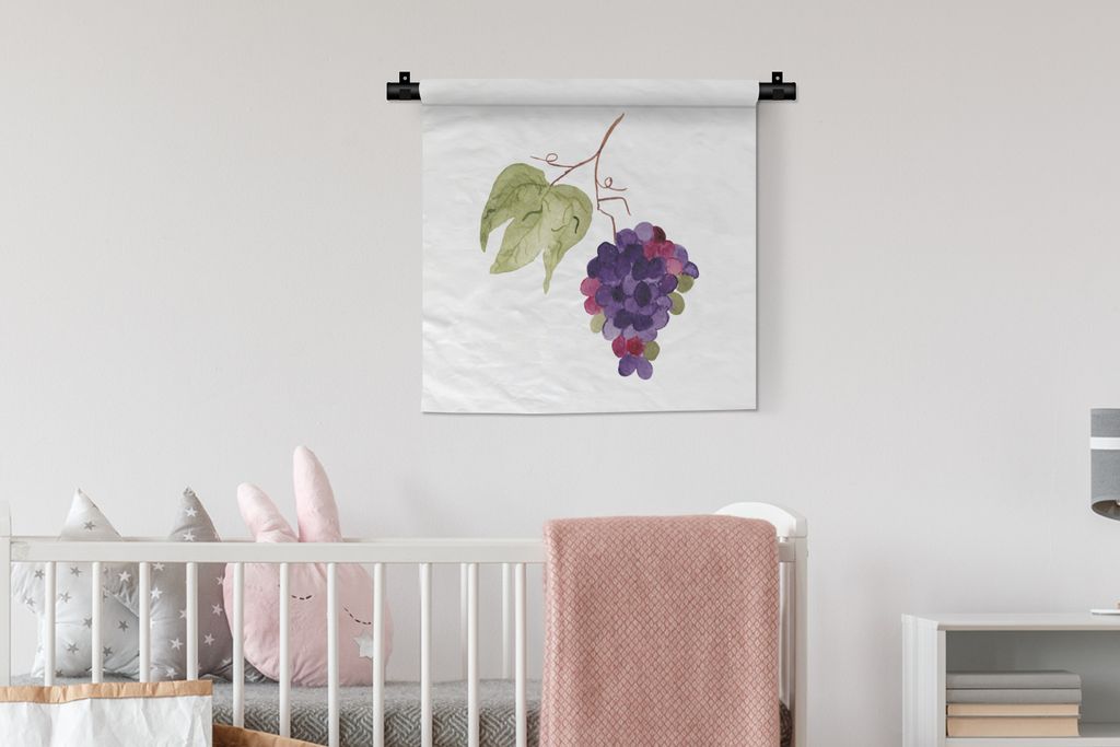 MuchoWow Wandteppich Wandbehang Weintrauben - Blätter - Aquarell 60x60 cm Tapisserie Dekoration Wandtuch - Dekorationen - Wand Decke