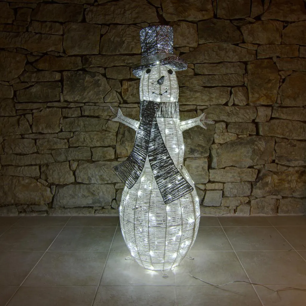 Bonhomme de Neige LED 107cm Blanc Glacé Effet Scintillant Extérieur