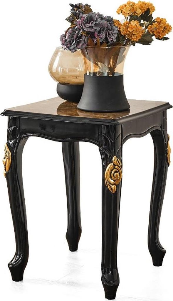 Casa Padrino Luxus Barock Beistelltisch Braun / Schwarz / Gold 46 x 44 x H. 60 cm - Prunkvoller Massivholz Tisch mit Tischplatte in Marmoroptik - B...