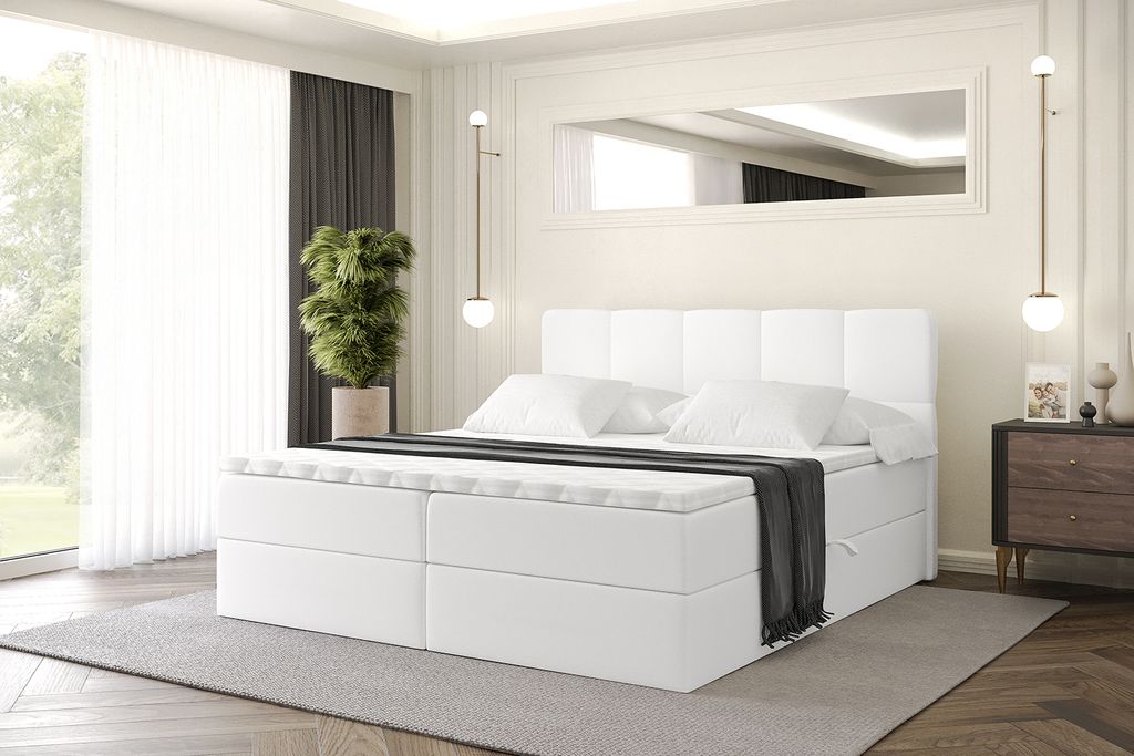 ALTDECOR Boxspringbett mit Matratze und Lattenrost, Topper, Polsterbett mit Bettkasten, Bett mit Stauraum H4-Matratze, Doppelbett, Boxbett - LIRO -...