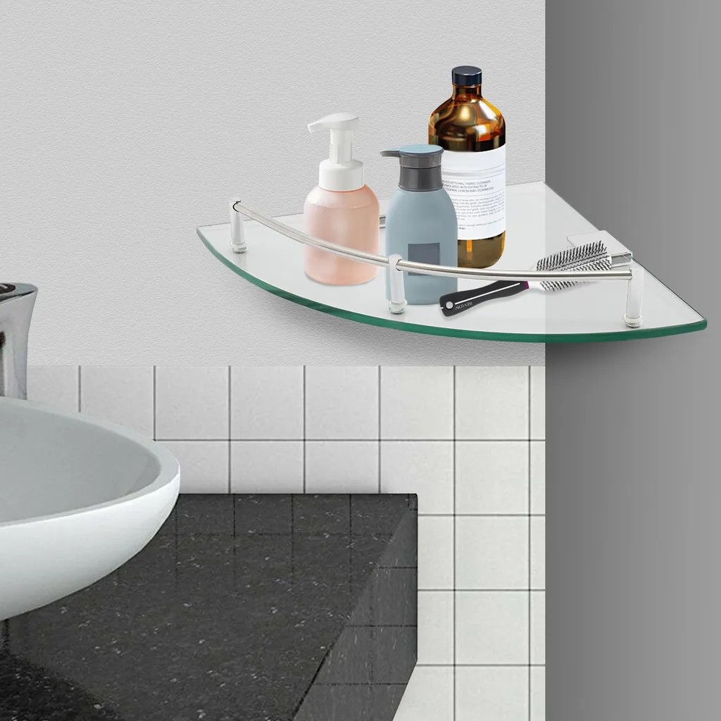 Étagère d'angle sécurisée : stop aux chutes d'objets, verre et inox