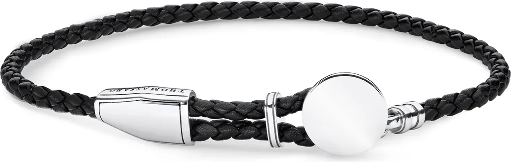 Bracelet Rebel at Heart Thomas Sabo A1863-682-11 en Cuir Noir et Argent 925