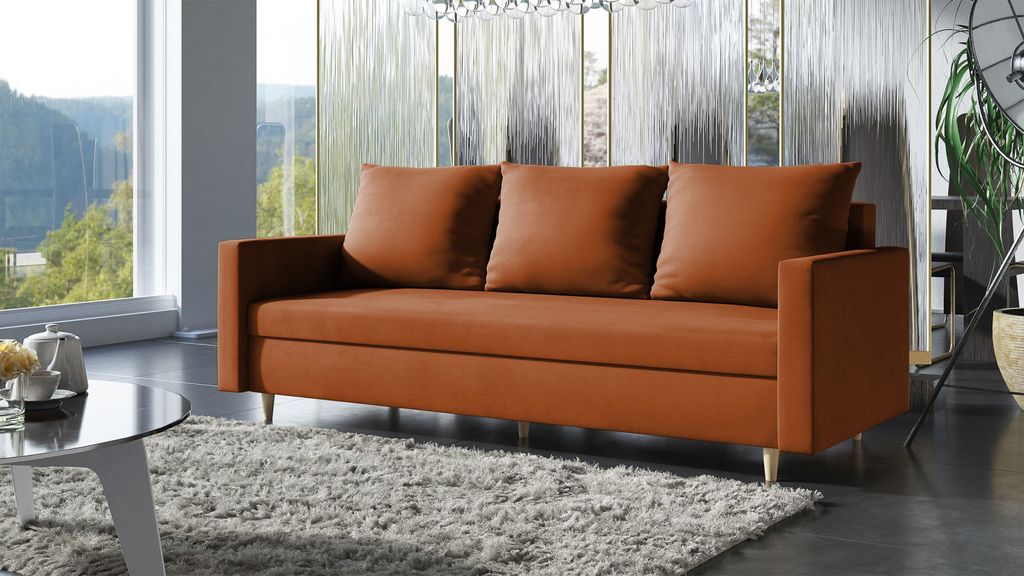 AX LIVING Hyden 3-Sitzer Sofa mit Schlaffunktion 222 cm breit in Kupfer
