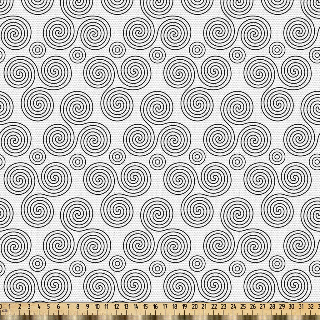 ABAKUHAUS Abstrakt Gewebe als Meterware, Repetitive Triskele Triple Spiral Formen Einfarbige Themed Drucken, 10 M (148 x 1000 cm), Weiß und Dunkel...
