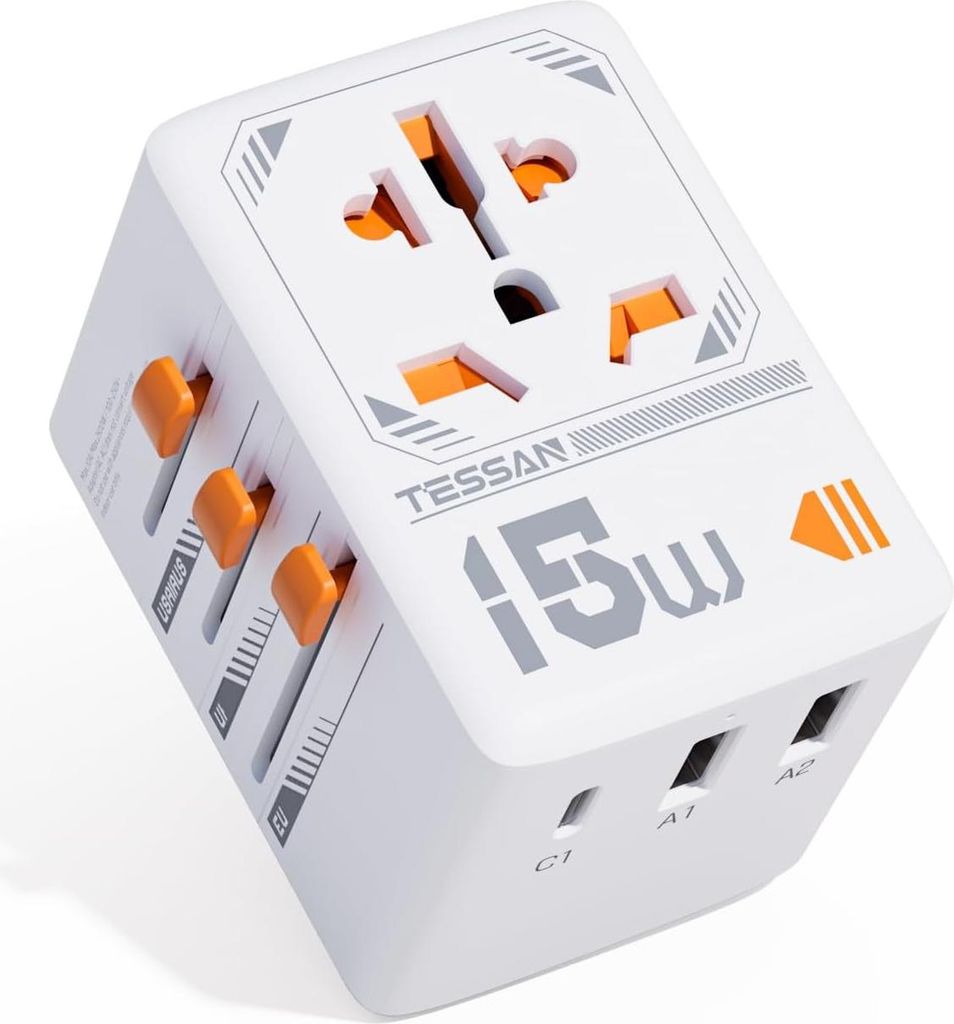 TESSAN Reiseadapter Weltweit, Universal Reisestecker mit 1 USB C und 2 USB A....