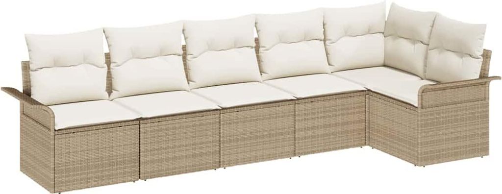 "2026 MODERNE" Garten-Sofa-Set - elegantes Design - Sitzgruppe mit Sofa, Tisch - mit Kissen mit Speicher 6 pcs Beige Poly Rattan - Terassenmöbel N...