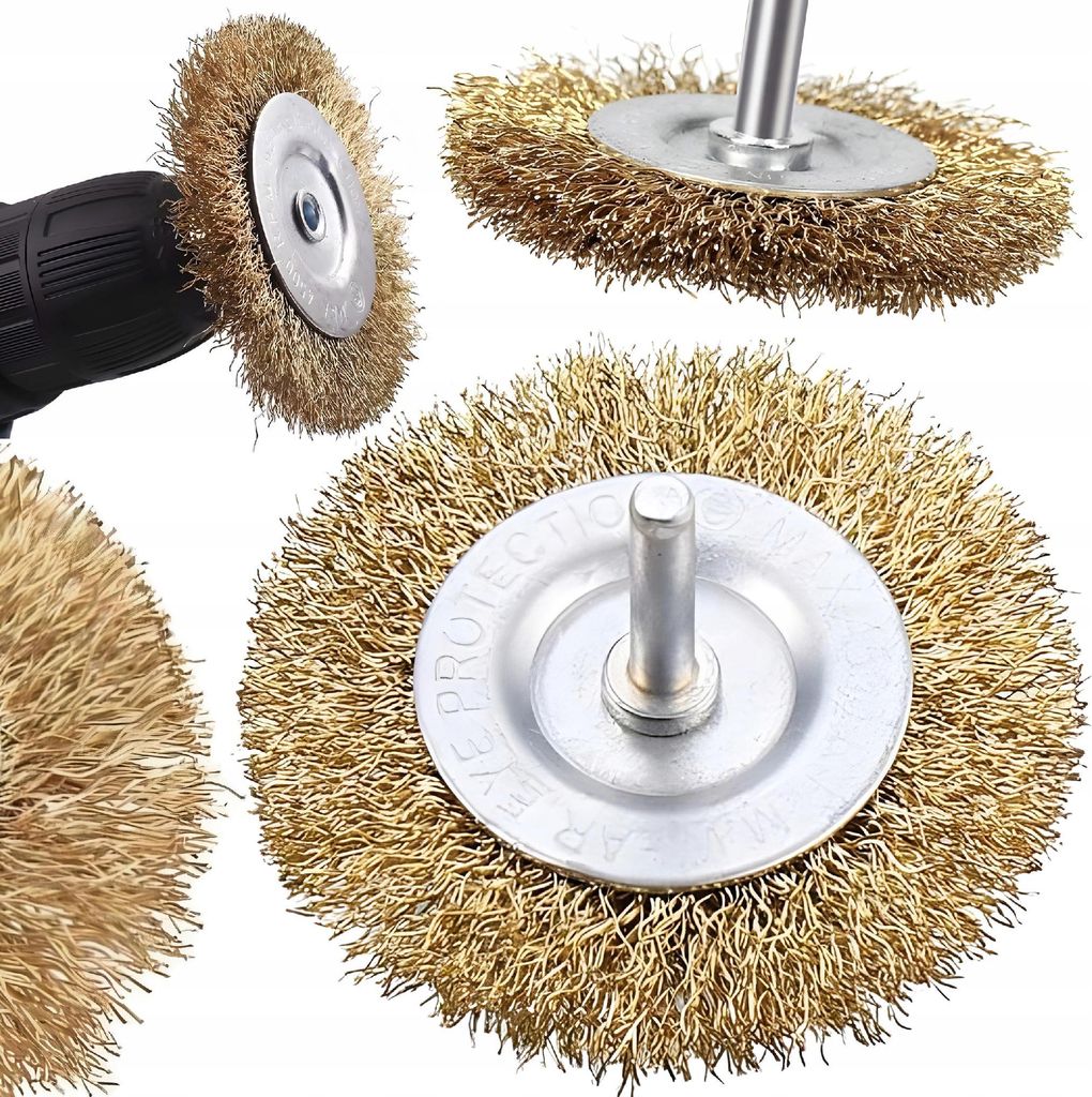 Professionelle Drahtbürste Für Bohrmaschine 65Mm, Stahl, Vermessingt