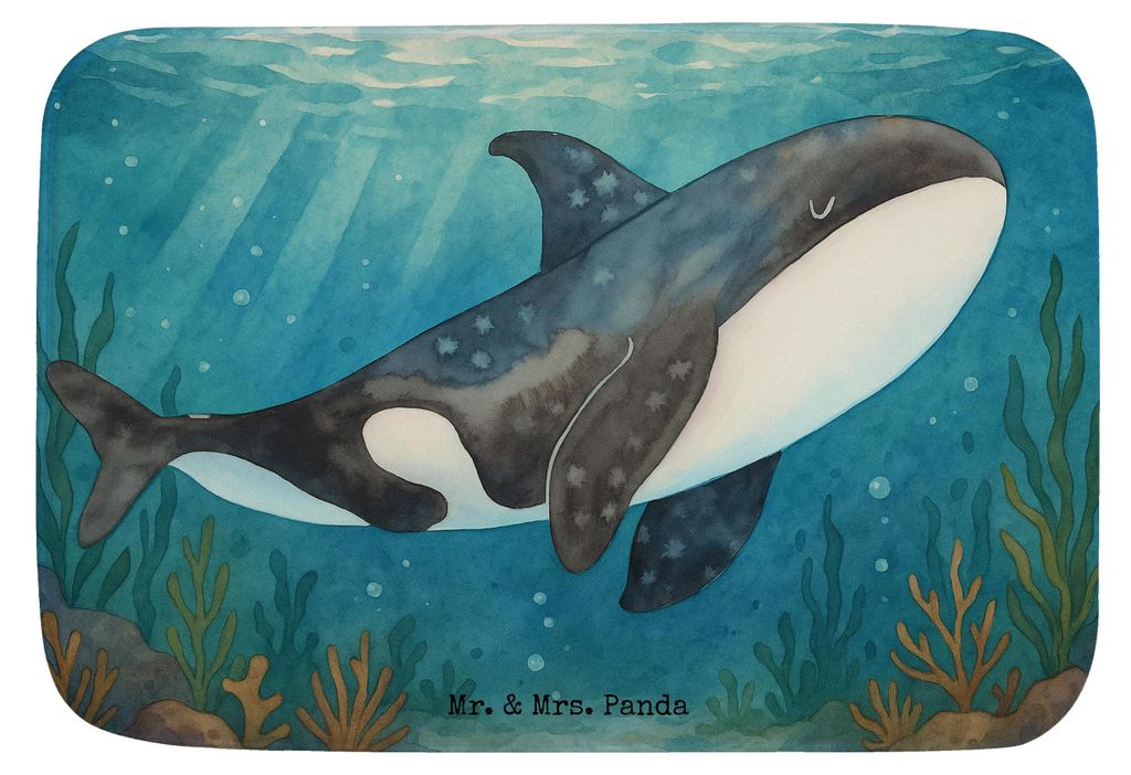 Mr. & Mrs. Panda Badematte Orca Design - Weiß - Geschenk, Wal, Orcas, Büro, Badvorleger, Motivation, Badezimmerteppich, Meer, Teppich Bad, Duschv...