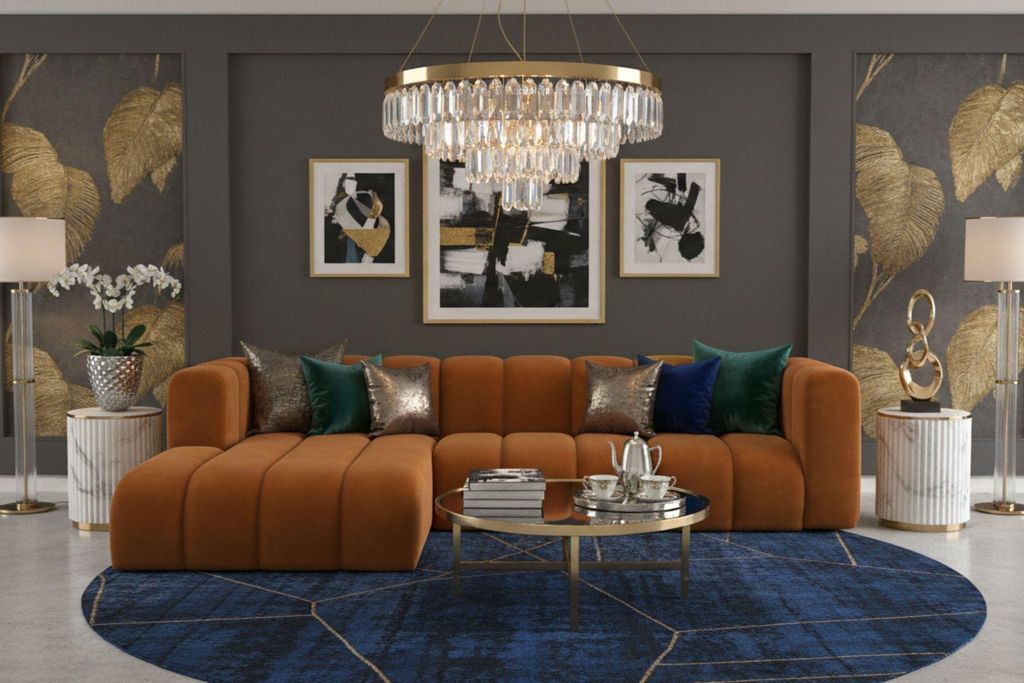 Kaiser Möbel Ecksofa L-Form Grand L 287 cm, Veloursstoff Salvador, Braun, Links