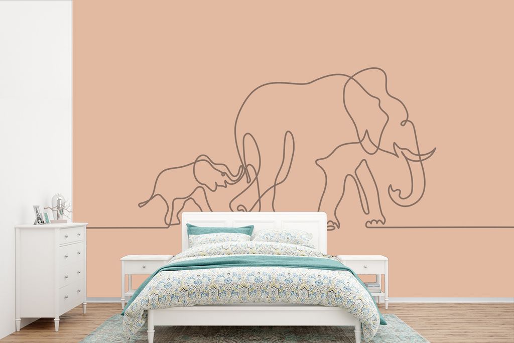 MuchoWow Fototapete für Wohnzimmer oder Schlafzimmer Wandtapete Vinyl Motivtapete Elefant - Minimalismus - Braun - 525x350 cm - Das Hintergrundbild