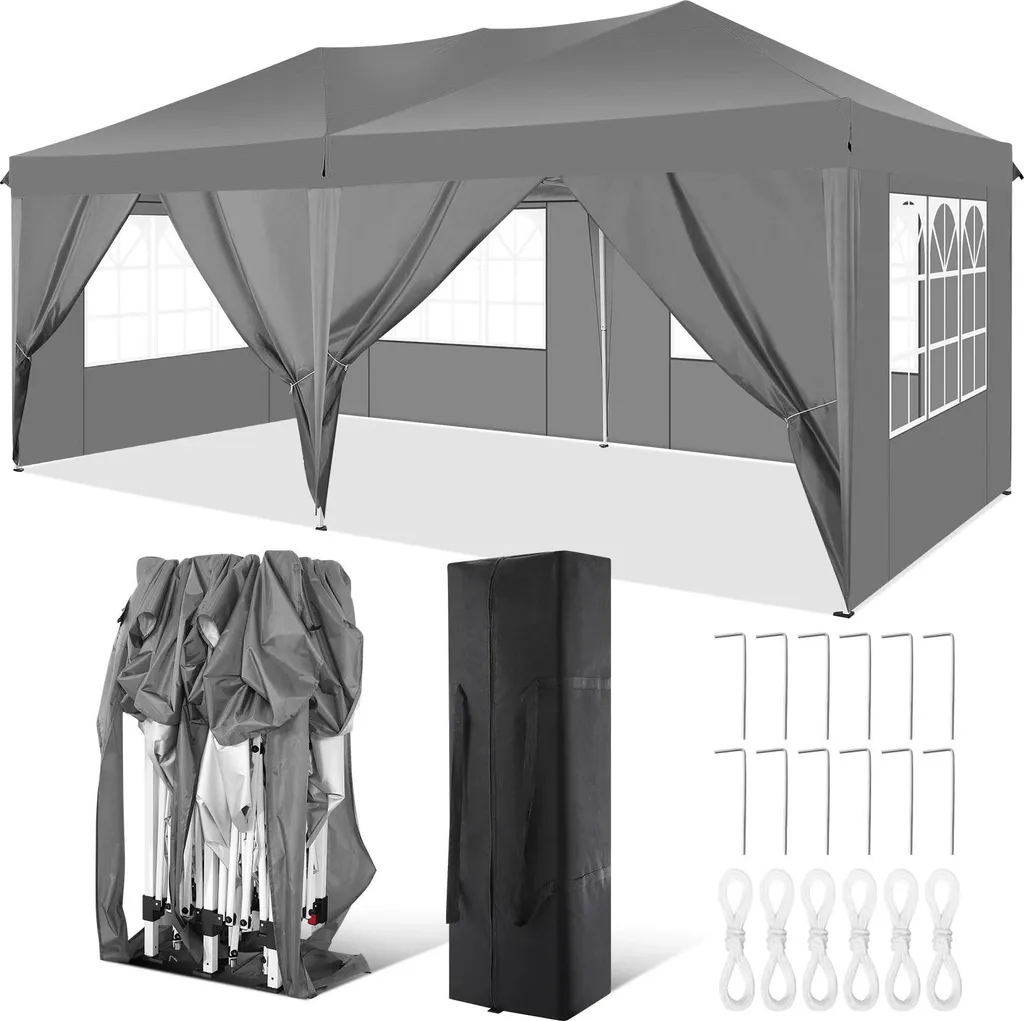 Tonnelle de jardin 3x6m grise imperméable avec hauteur réglable Maxy