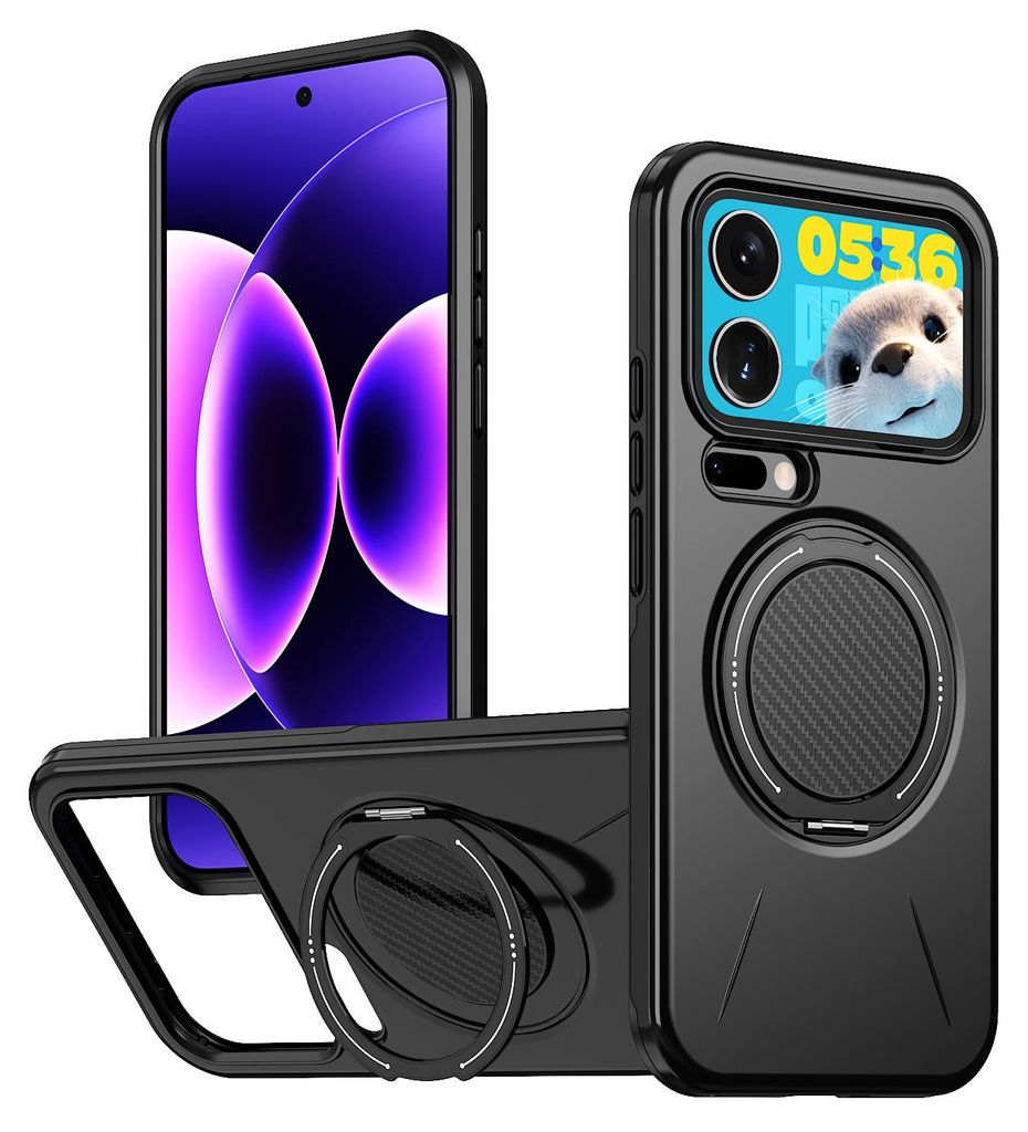 Magnetisch Hülle für Xiaomi 17 Pro Max, Stoßfeste Weich TPU und Hard PC Schutzhülle mit Ringhalter Ständer Schwarz