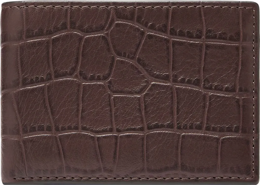 Petit Portefeuille Derrick Bifold Cuir Brun Croco Texture Luxueuse