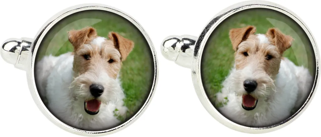 Fox terrier a pelo duro - gemelli, decorazione per camicia, collana di marca su camicia di Art-Dog