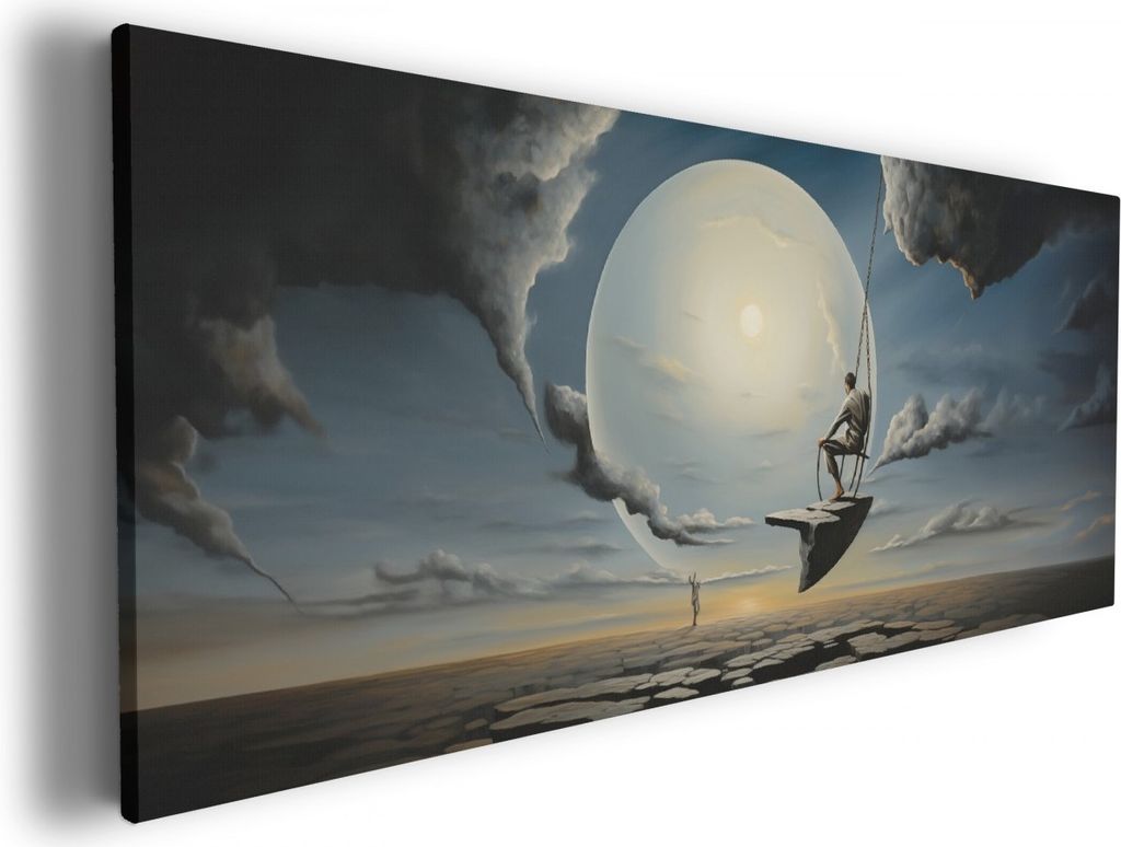 Wallario Premium Leinwandbild Schaukel am Himmelsrand in Größe 50 x 125 cm