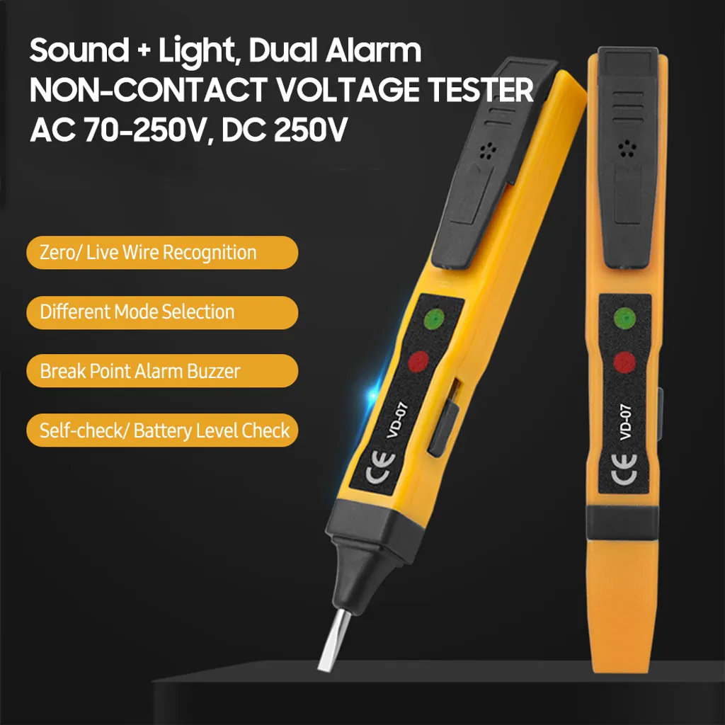 Penna tester di tensione AC senza contatto AC 70-250V DC 250V Rilevatore portatile NCV con doppio allarme sonoro e luminoso, riconoscimento di zero/fili in tensione, rilevamento del punto di interruzione, controllo del livello della batteria - 3
