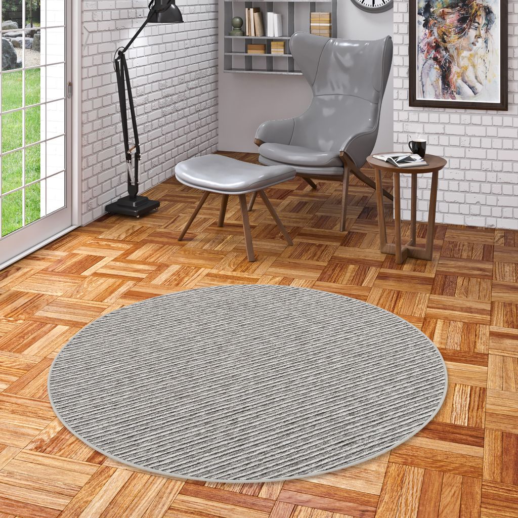 Streifenberber Teppich Marta Grau Rund, Größe:200 cm Rund