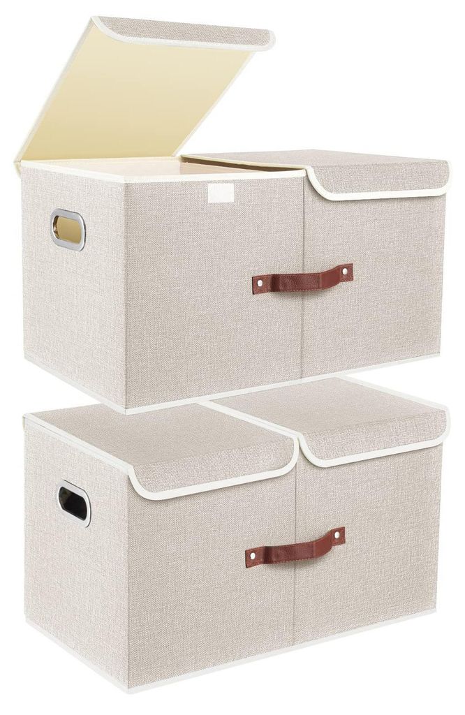 Extra große Aufbewahrungsbox mit Deckel und Fächern, aus Stoff, faltbar, waschbar, 55 x 33 x 30 cm