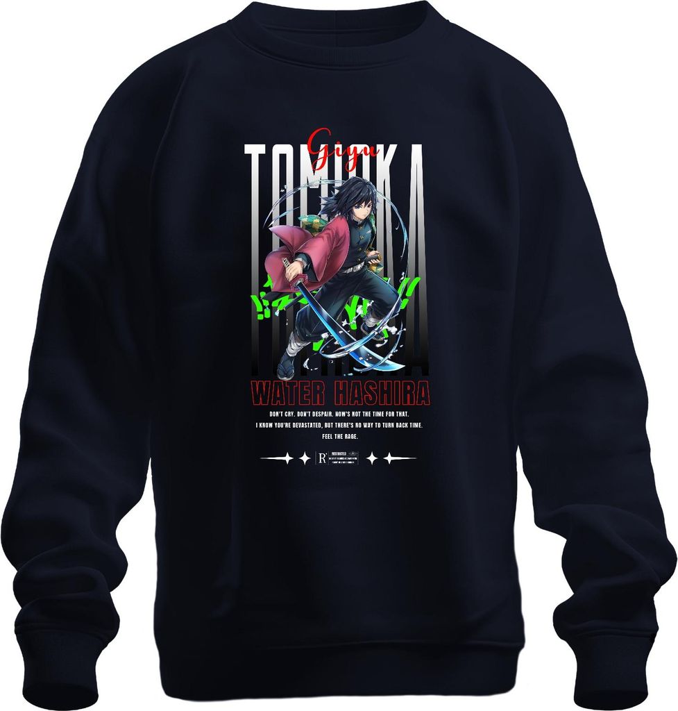 Giyu Tomioka Demon Slayer Water Hashira Katana Anime Cosplay Uni Sweatshirt Pullover, Navy, XL