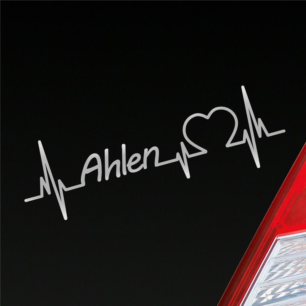 Auto Aufkleber Ahlen Herz Herzschlag 19x6 cm Silber Sticker Heckscheibenaufkleber