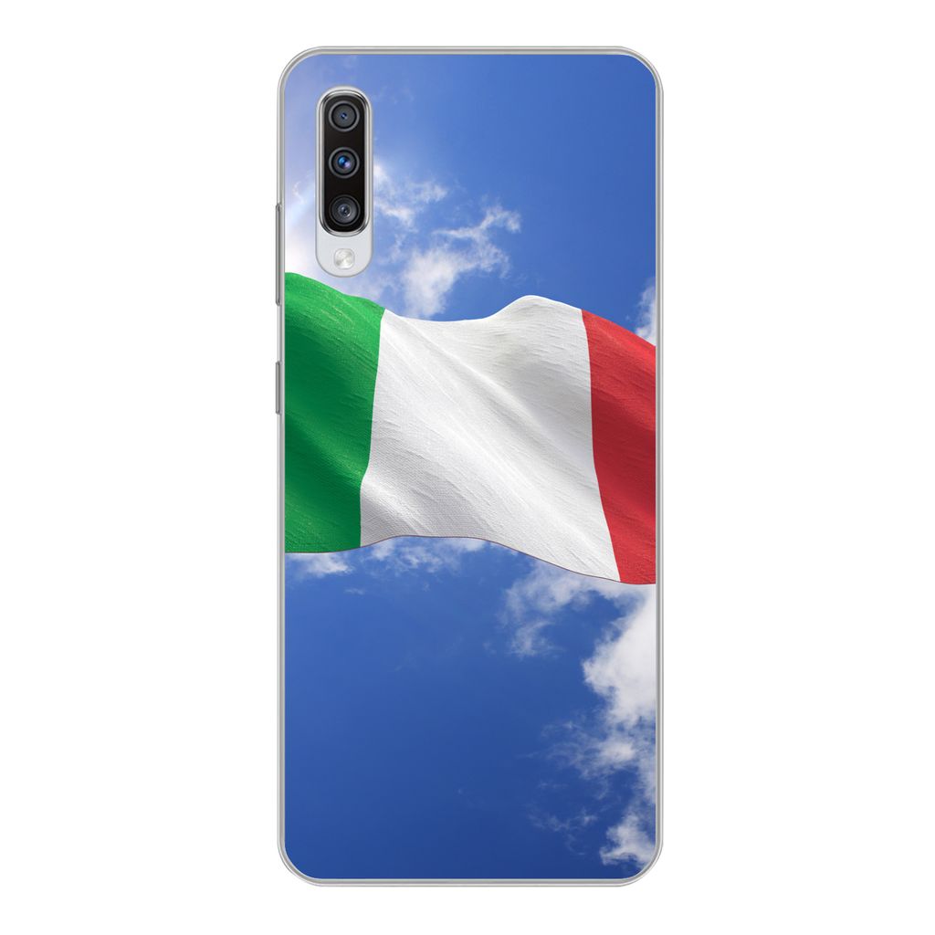 MuchoWow Handyhülle Schutzhülle Hülle für Samsung Galaxy A70 Die Flagge Italiens weht am Himmel Silikon Softcase Handy Hülle - Schutzhaube