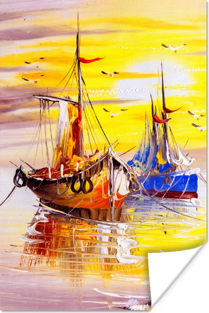 MuchoWow Poster Malerei - Boot - Wasser - Ölfarbe 120x180 cm - Kunstposter