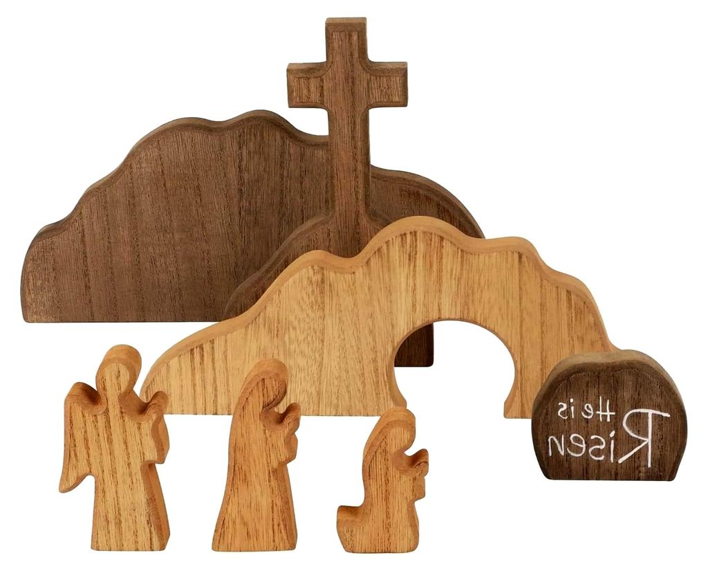 Ostergrab-Szene aus Holz, christliche Auferstehungsfigur, massive Holzkonstruktion für Ferienhaus, Osterfigur für Büro, Kaminsims, Schrank, reli...